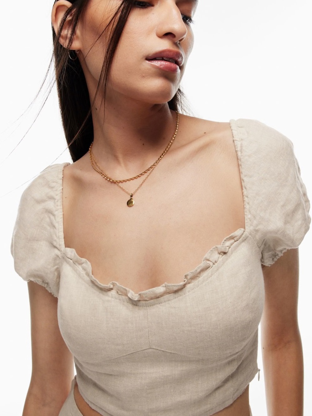 Wilfred aritzia ruffled sleeve crop top organic linen small